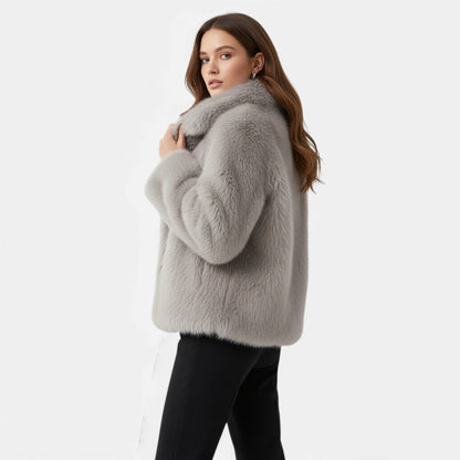 Women's Faux Fur Lapel Short Coat — Snap Button Jacket 3