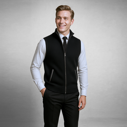 Men's Full-Zip Lambswool Vest — Fold-Down Collar 2