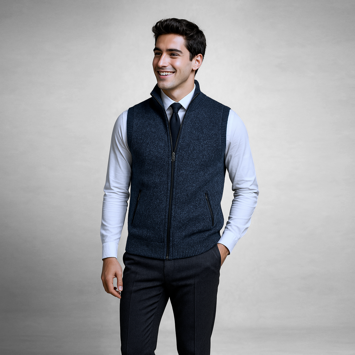 Men's Full-Zip Lambswool Vest — Fold-Down Collar 4
