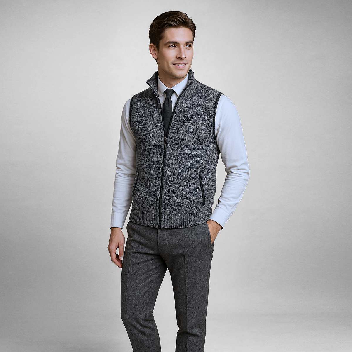 Men's Full-Zip Lambswool Vest — Fold-Down Collar 3