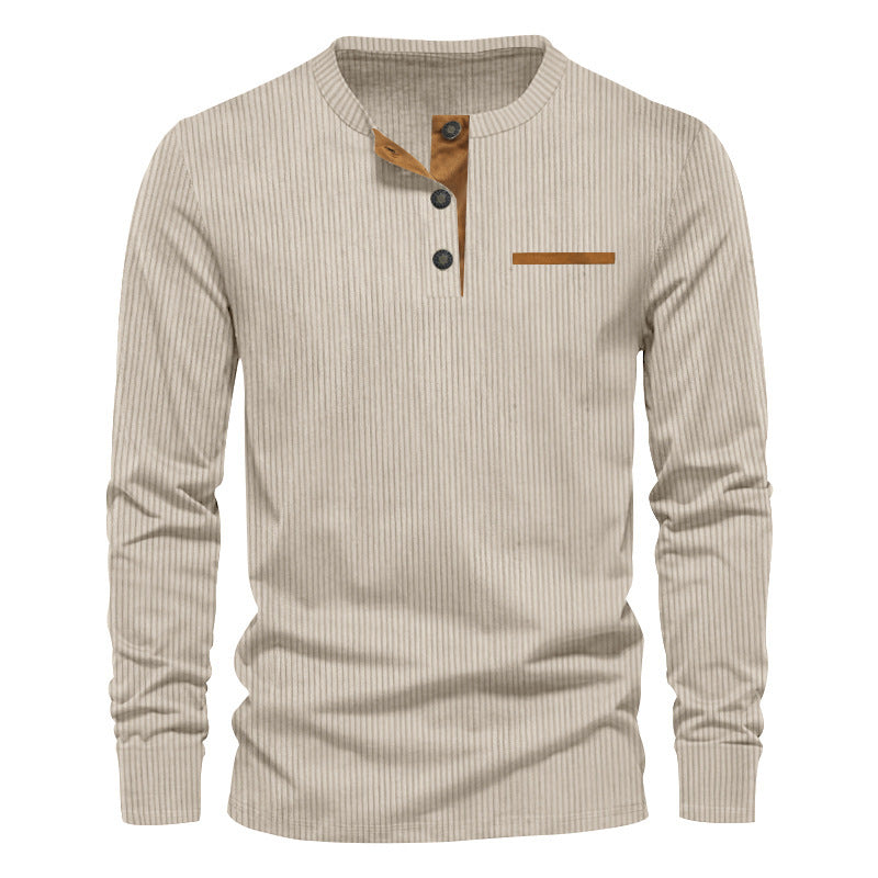 Men's Long Sleeve Ribbed Henley Shirt — Cotton Blend Regular Fit 2