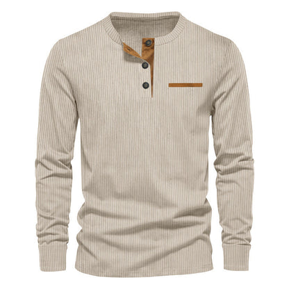 Men's Long Sleeve Ribbed Henley Shirt — Cotton Blend Regular Fit 2