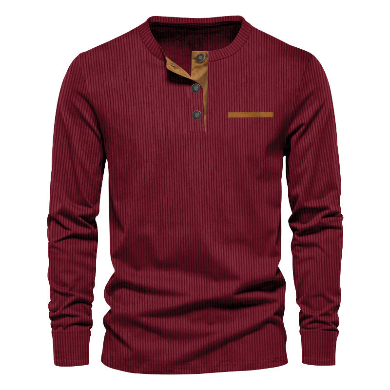 Men's Long Sleeve Ribbed Henley Shirt — Cotton Blend Regular Fit 5
