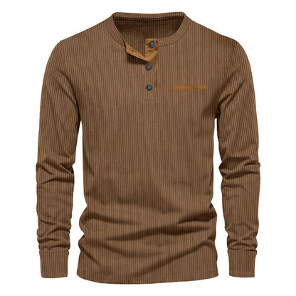 Men's Long Sleeve Ribbed Henley Shirt — Cotton Blend Regular Fit 3