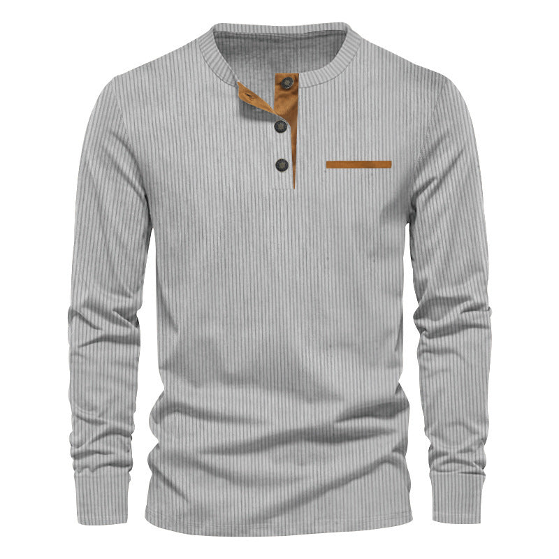 Men's Long Sleeve Ribbed Henley Shirt — Cotton Blend Regular Fit 7