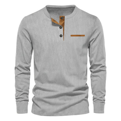 Men's Long Sleeve Ribbed Henley Shirt — Cotton Blend Regular Fit 7