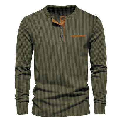 Men's Long Sleeve Ribbed Henley Shirt — Cotton Blend Regular Fit 6