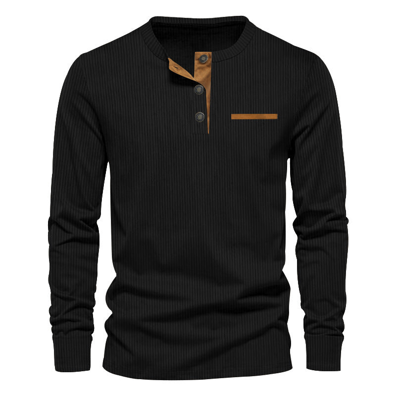 Men's Long Sleeve Ribbed Henley Shirt — Cotton Blend Regular Fit 4