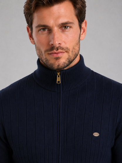 Men's Quarter Zip Ribbed Jumper — Funnel Neck Sweater 5