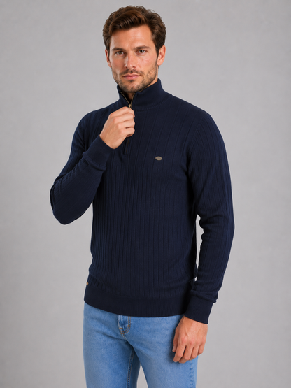 Men's Quarter Zip Ribbed Jumper — Funnel Neck Sweater 4