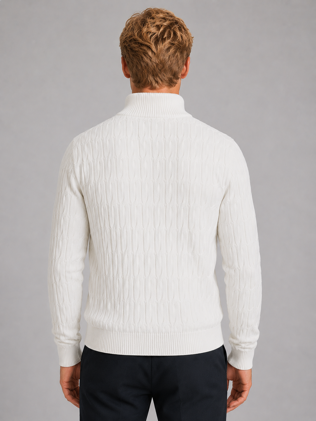Men's Quarter-Zip Funnel Neck Textured Knit Sweater 2