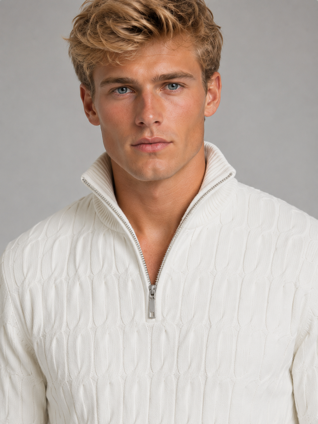 Men's Quarter-Zip Funnel Neck Textured Knit Sweater 4