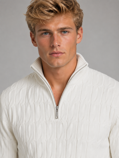 Men's Quarter-Zip Funnel Neck Textured Knit Sweater 4