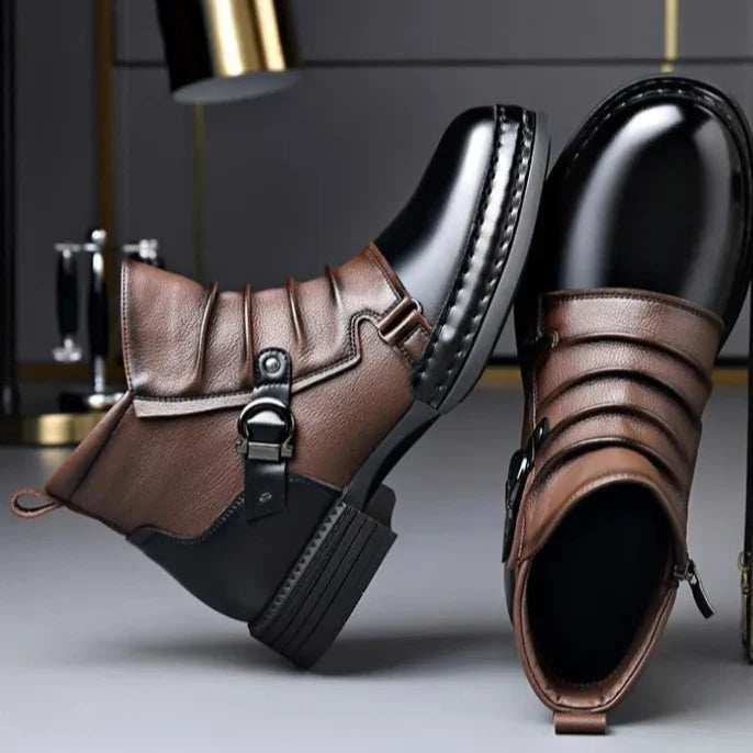 Centaur Leather Ankle Boots – Buckle Strap & Side Zip 2