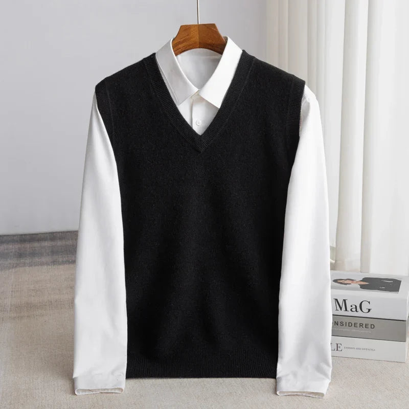 Merino Wool Sweater Vest — Extrafine V-Neck Knit for Men 10