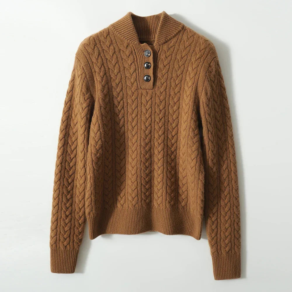 Cable Knit Women's Sweater — Button Collar Regular Fit 14