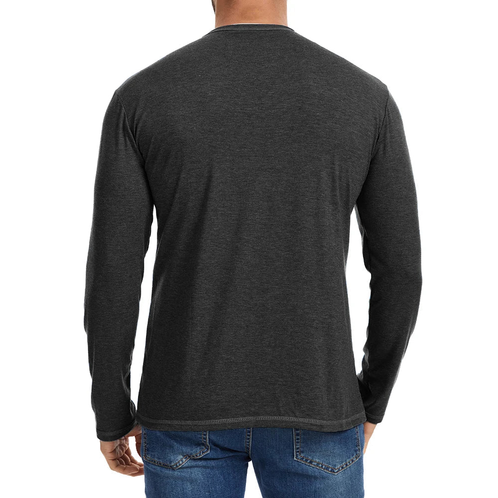 Men's Long Sleeve Cotton Henley Shirt — V-Neck Button 3