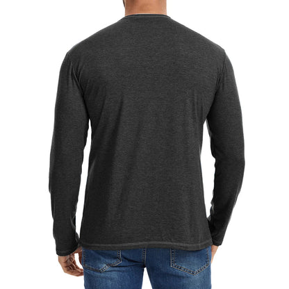 Men's Long Sleeve Cotton Henley Shirt — V-Neck Button 3