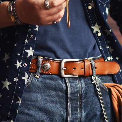 Frontier Cowhide Leather Belt — Premium Metal Buckle 9