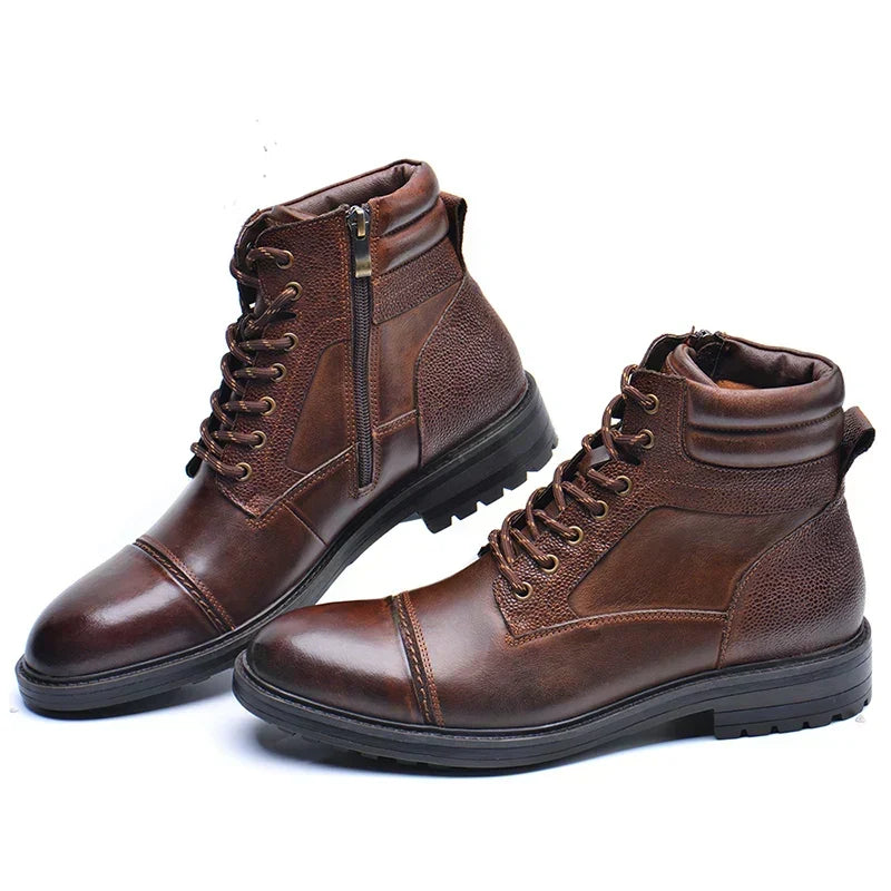 Men's Leather-Look Boots — Side Zip & Lace Detail 1