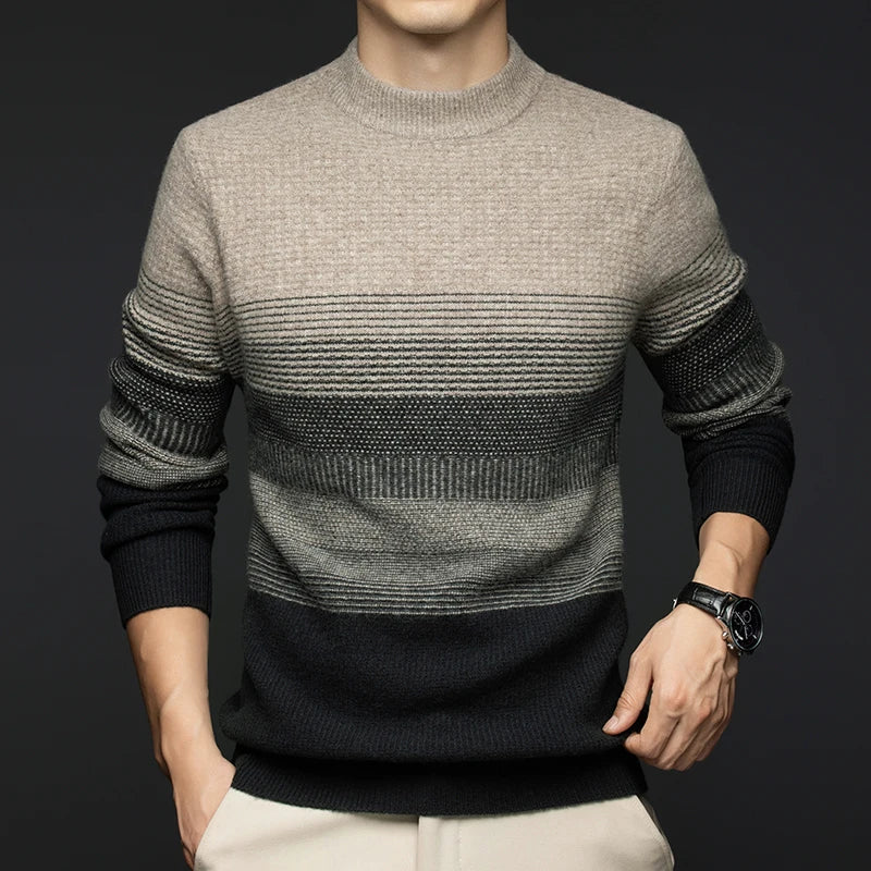 Highland Wool Sweater — 100% Wool Gradient Stripe Pullover 7