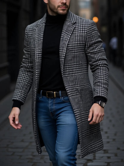 Men's Houndstooth Wool Trench Coat — Windproof Winter 1