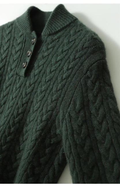 Cable Knit Women's Sweater — Button Collar Regular Fit 17