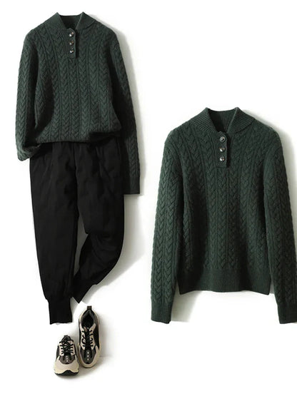 Cable Knit Women's Sweater — Button Collar Regular Fit 13
