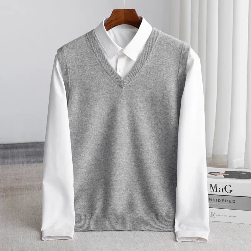 Merino Wool Sweater Vest — Extrafine V-Neck Knit for Men 9