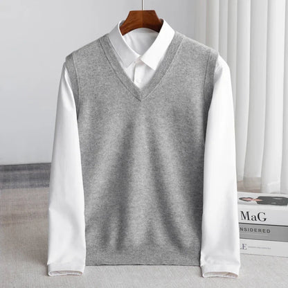 Merino Wool Sweater Vest — Extrafine V-Neck Knit for Men 9