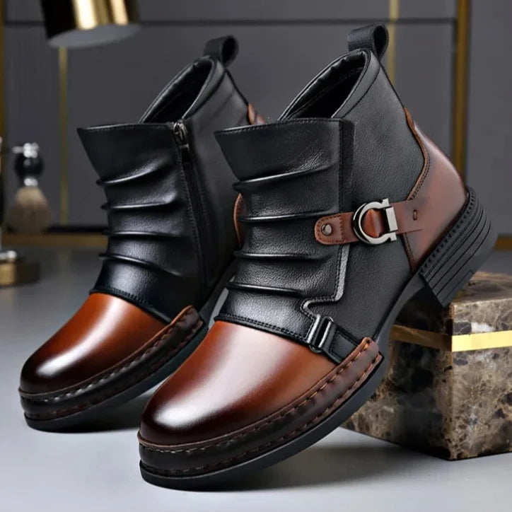 Centaur Leather Ankle Boots – Buckle Strap & Side Zip 4