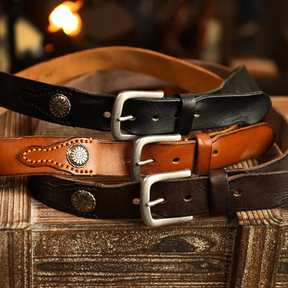Frontier Cowhide Leather Belt — Premium Metal Buckle 1
