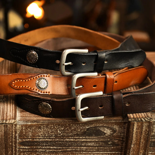Frontier Cowhide Leather Belt — Premium Metal Buckle 1
