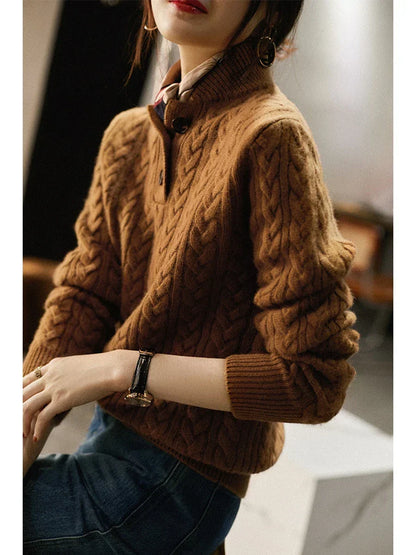 Cable Knit Women's Sweater — Button Collar Regular Fit 5