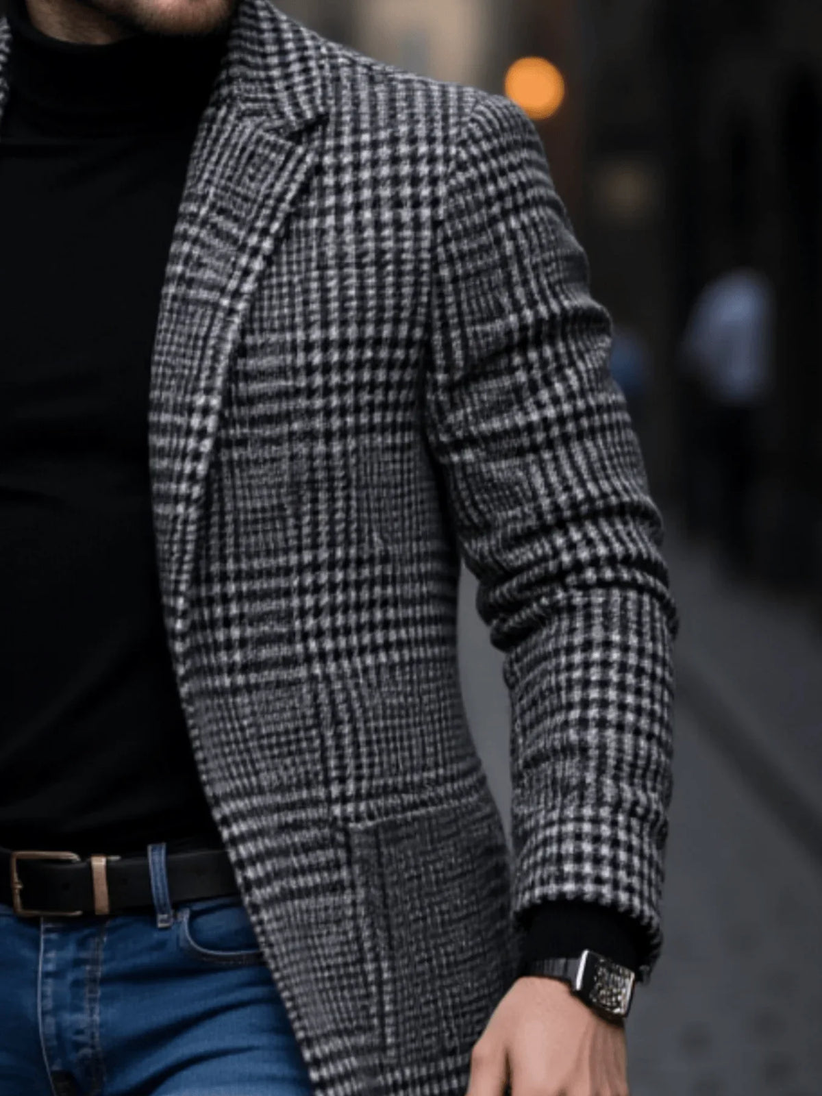 Men's Houndstooth Wool Trench Coat — Windproof Winter 3