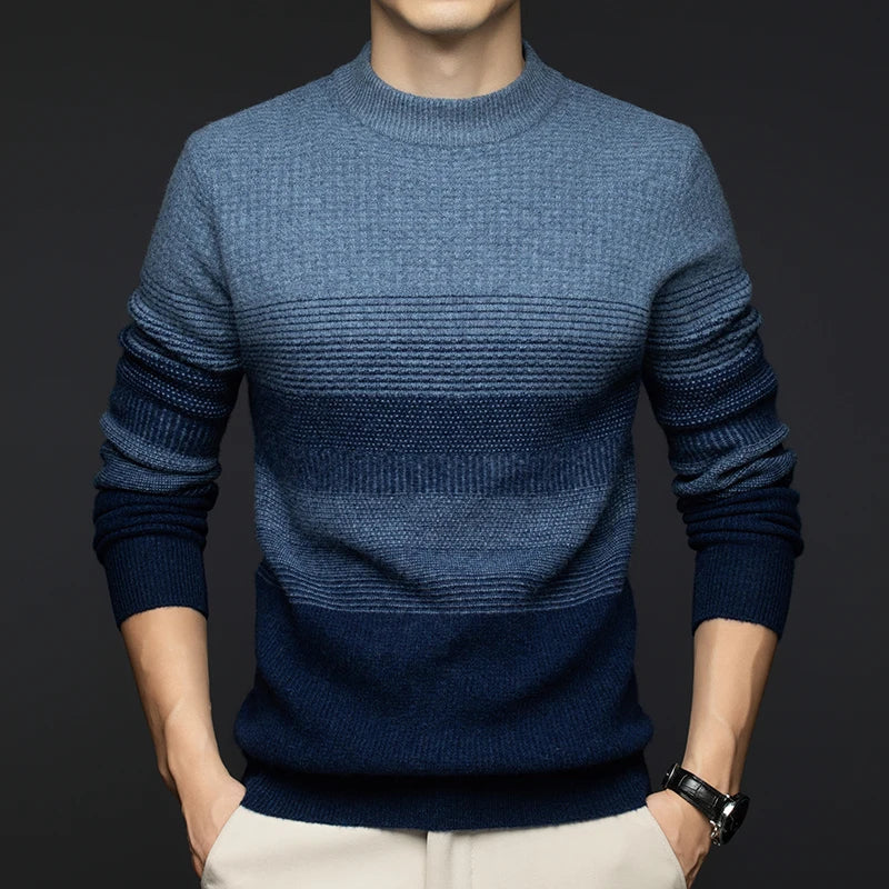 Highland Wool Sweater — 100% Wool Gradient Stripe Pullover 1