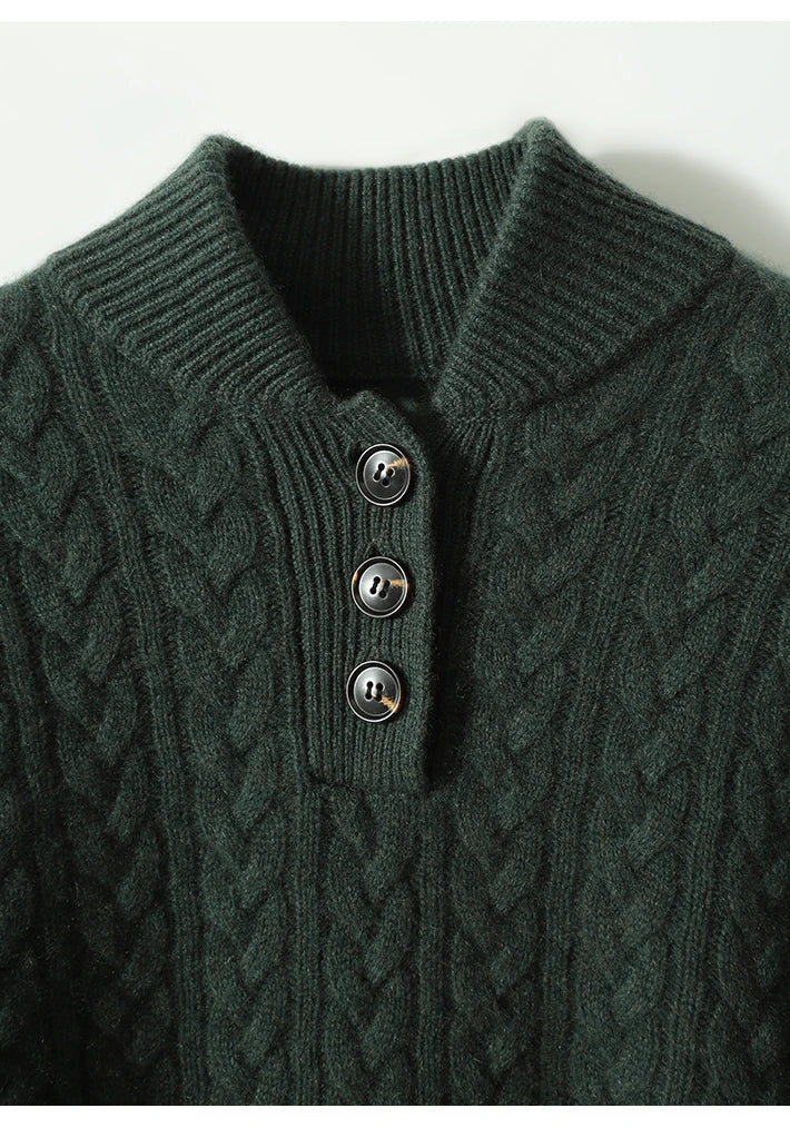 Cable Knit Women's Sweater — Button Collar Regular Fit 16