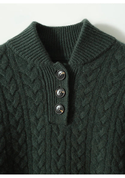 Cable Knit Women's Sweater — Button Collar Regular Fit 16