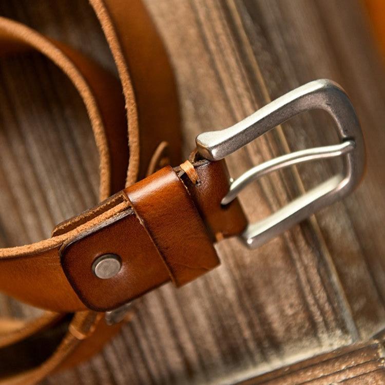 Frontier Cowhide Leather Belt — Premium Metal Buckle 7