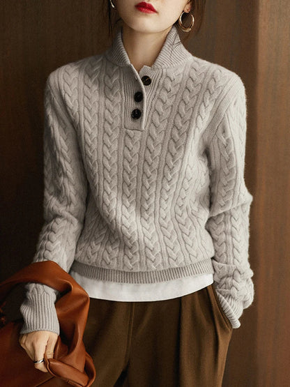 Cable Knit Women's Sweater — Button Collar Regular Fit 11