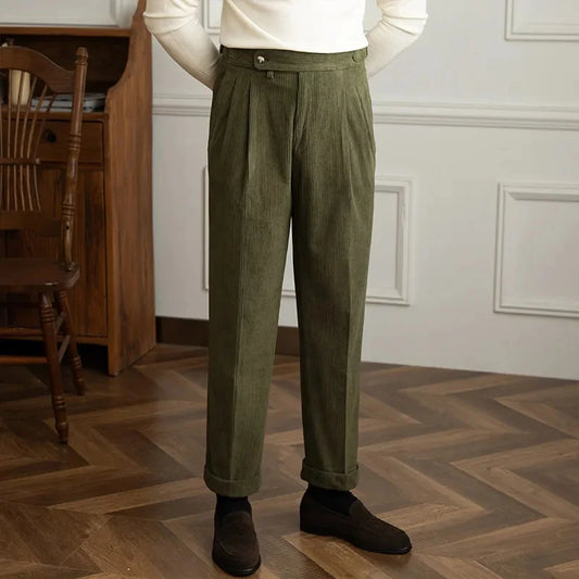 High-Waisted Corduroy Trousers — Vintage Pleats & Tailored Fit 1