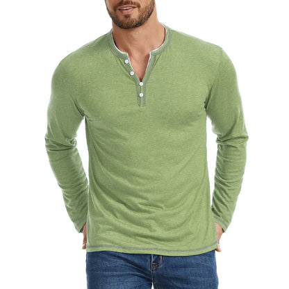 Men's Long Sleeve Cotton Henley Shirt — V-Neck Button 6