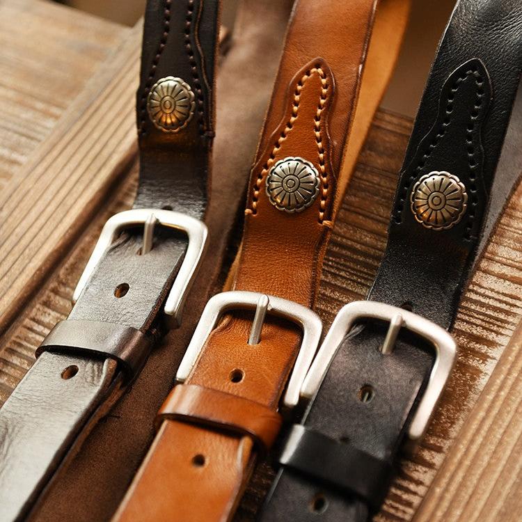 Frontier Cowhide Leather Belt — Premium Metal Buckle 6