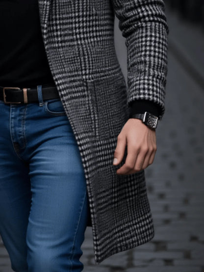 Men's Houndstooth Wool Trench Coat — Windproof Winter 4
