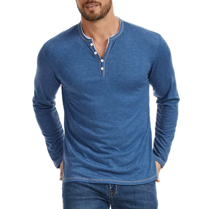 Men's Long Sleeve Cotton Henley Shirt — V-Neck Button 5