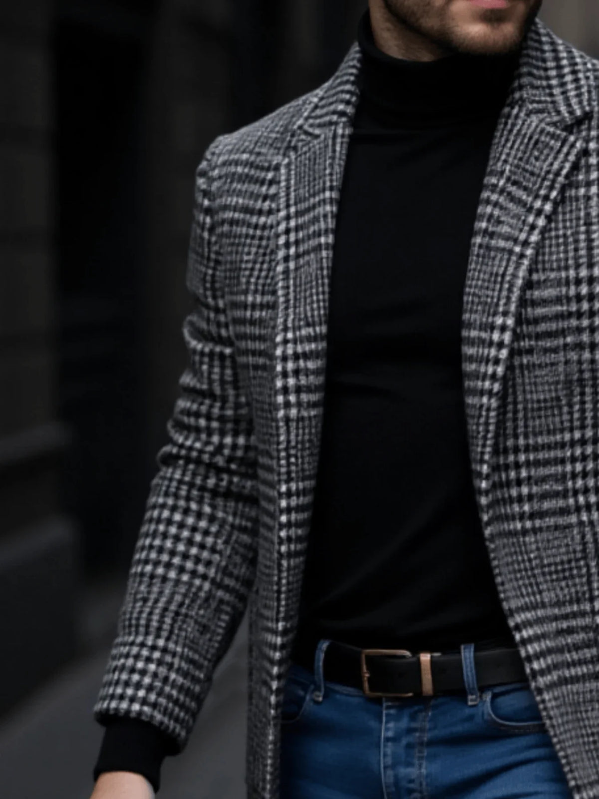 Men's Houndstooth Wool Trench Coat — Windproof Winter 2