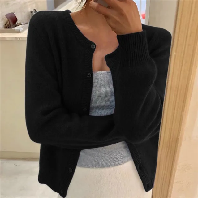 Soft Knit Cardigan — Button Front & Round Neckline 2