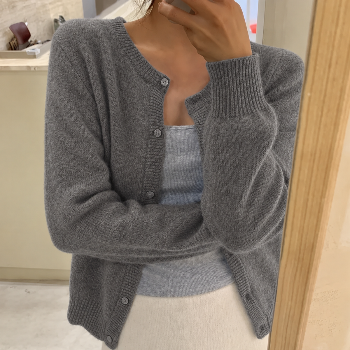 Soft Knit Cardigan — Button Front & Round Neckline 1