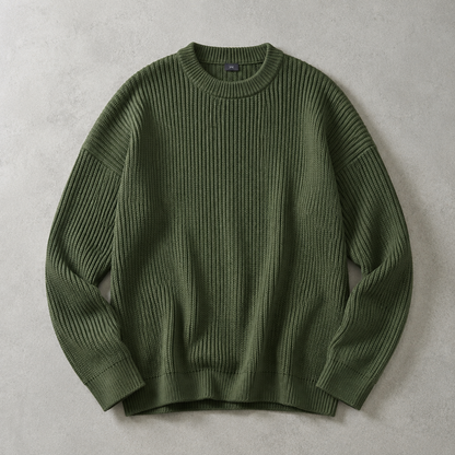 Chunky Ribbed Crew Neck Sweater — Oversized Drop Shoulder Knit 1