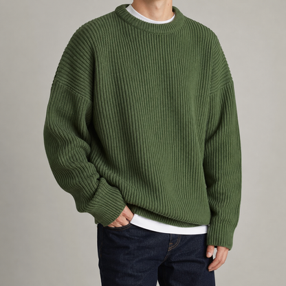 Chunky Ribbed Crew Neck Sweater — Oversized Drop Shoulder Knit 6